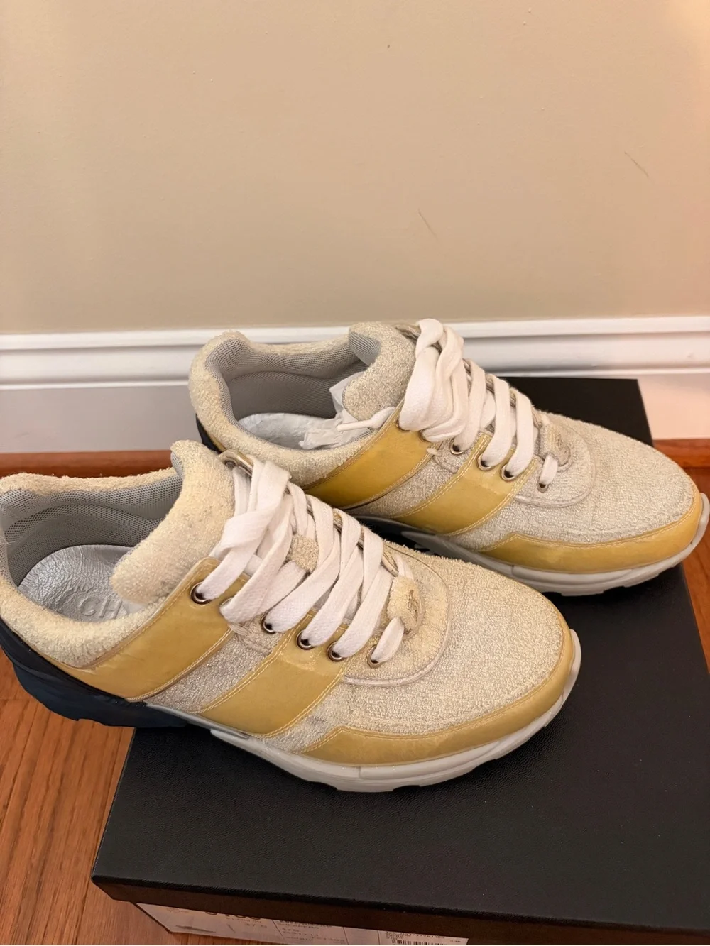CHANEL Cream and Yellow Low-Top Sneakers